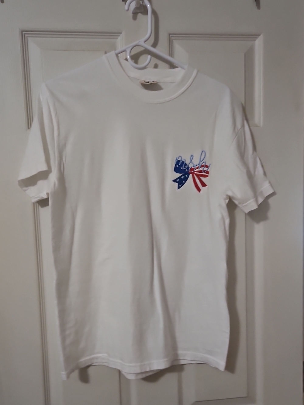 Comfort Colors White Short-Sleeve Tee with Red & Blue Bow Graphic